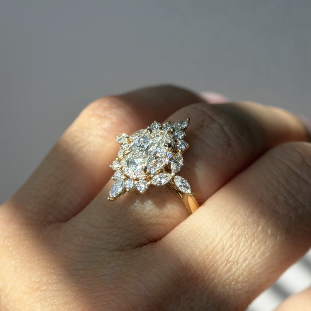 Yellow Gold Oval Cut Vintage Halo Engagement Ring